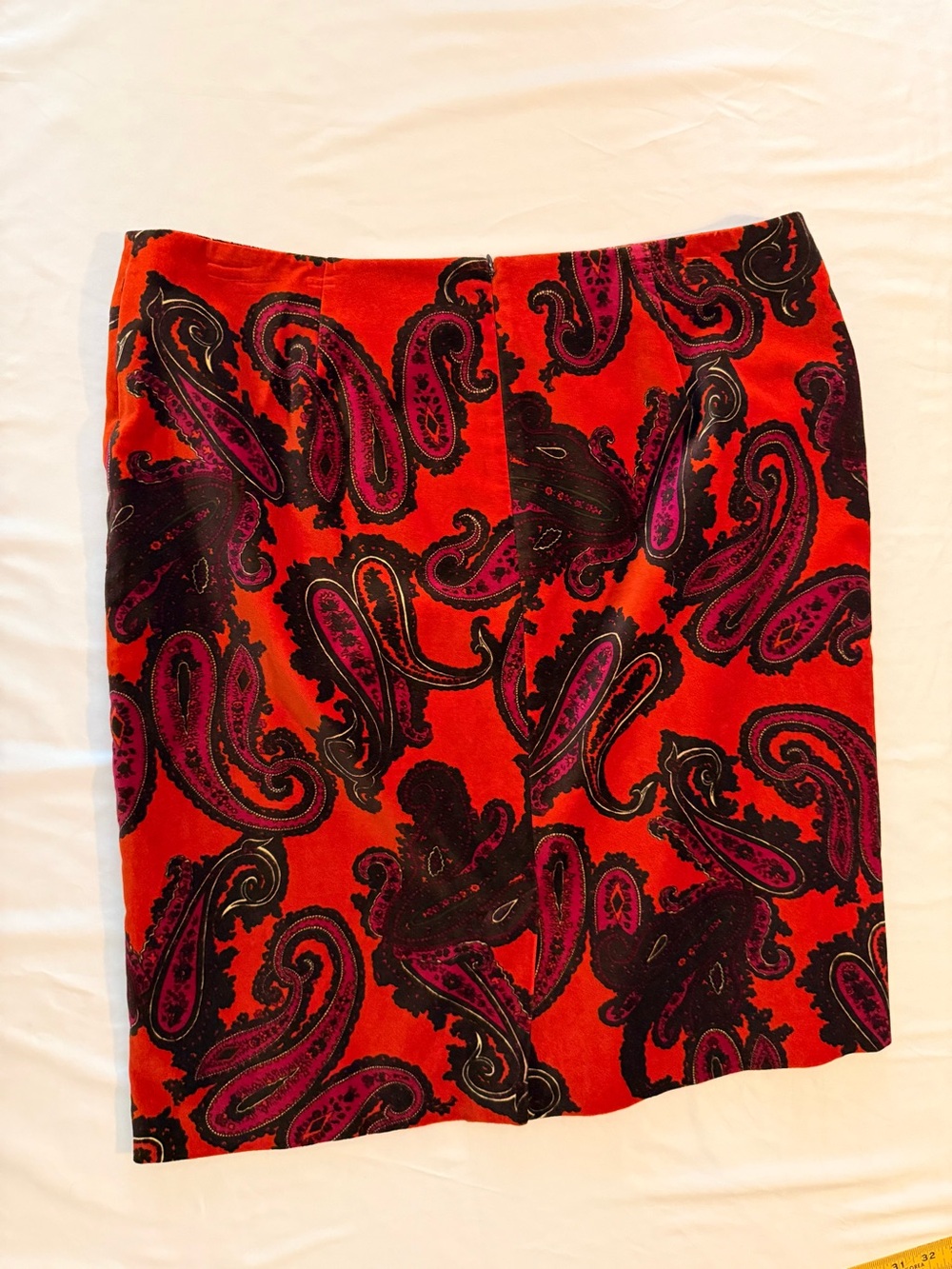Talbots Red Velvet Paisley Pencil Skirt with Black & Pink Accents (MM4)